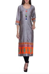Preeti Tomar Grey Dupion Silk Long Kurta