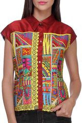 Preeti Tomar Burgundy and Multi Color Silk Jacket