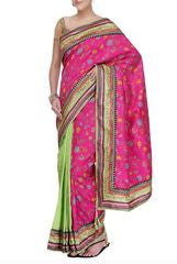 Preeti Tomar Green and Fuchsia Saree