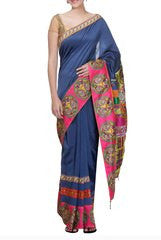 Preeti Tomar Navy Blue Chanderi Silk Saree