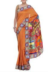 Preeti Tomar Sunset Orange Silk Saree