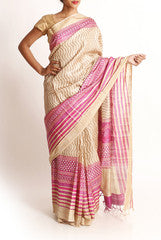 Rajyalakshmi Pink and Beige Banarsi Silk Saree