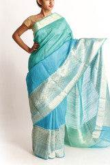 Rajyalakshmi Blue and Gold Banarsi Silk Saree