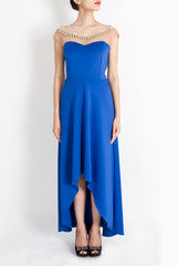 Red Couture Assymetical Blue Maxi Dress