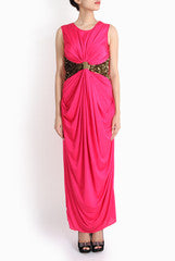 Red Couture Pink Gathers Gown