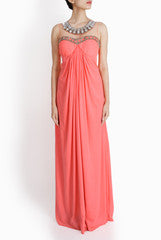 Red Couture Peach Maxi Gown