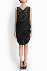 Red Couture Black Drape Dress