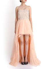 Red Couture Assymetrical Nude Dress