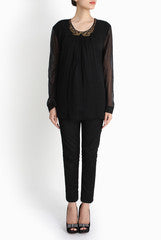 Red Couture Black Georgette Top