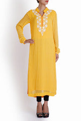 Ridhi Arora Mango Yellow Tunic With White Sequence Yoke