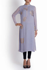 Ridhi Arora Grey Tunic With Swarovski Gold Roses