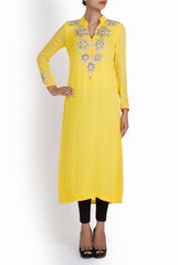 Ridhi Arora Yellow Color Tunic With Mirror And Zari Work Yoke