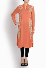 Ridhi Arora Peach Tunic With Off White Embroidery On Sides