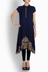 Ridhi Arora Navy Blue Tunic With Golden Zari