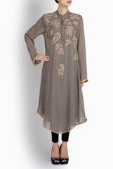 Ridhi Arora Grey Tunic With Leaf Work Embroidery