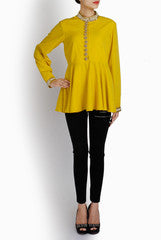 Ridhi Arora Leon Yellow Peplum With Pearl and Bead Embroidery
