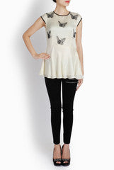 Ridhi Arora Beige Peplum With Black Butterfly Embroidery