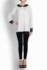 Ridhi Arora White Crepe Shirt With Black Sequenced Embroidery