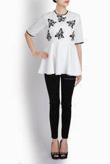 Ridhi Arora White Peplum With Black Resham And Sequence Bootis