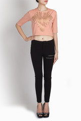 Ridhi Arora Peach Crop Top With Lotus Motif In Front