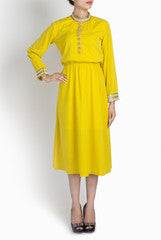Ridhi Arora Yellow Calf Length Dress With Pearl And Sequence Work