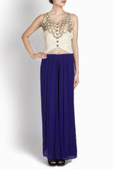 Ridhi Arora Ivory And Blue Jumpsuit With Swarovski Yoke