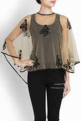 Ridhi Arora Beige Cape With Black Bootis All Over
