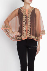 Ridhi Arora Peach Cape With Peach Zari And Sequence Work