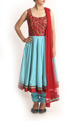 Sagar Tenali Red Yoke Blue Anarkali