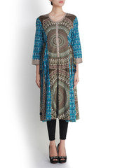 Shanaya Blue Brown Cotton Kurti