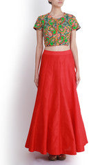 Shanaya Printed Crop Top With Red Skirt