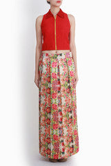 Shanaya Red Crop Top With Printed Skirt