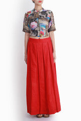 Shanaya Printed Crop Top With Red Skirt