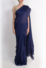Shanaya Blue Draped Frill Saree With Blouse
