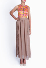 Sindhu Reddy Peach Floral Crop Top And Skirt