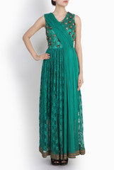 Siya Turquoise Green Net Embellished Gown