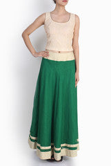 Siya Green & Cream Crop Top and Skirt