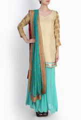Siya Golden and Turquoise Sharara Set
