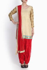 Siya Golden and Red Patiala Suit Set