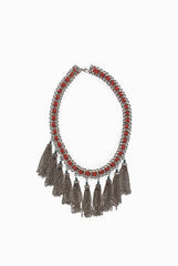 Siya Red Silver Tassel Necklace