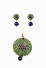 Siya Green Blue Stone Pendant Ear-Ring Set