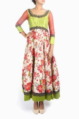 Shravya Varma Floral Green And Black Anarkali