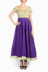 Shravya Varma Green Purple Embroidered Anarkali