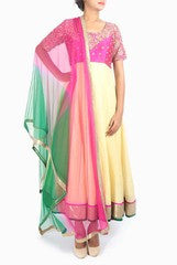 Shravya Varma Pink And Pale Yellow Anarkali