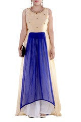 Studio 41-Beige And Royal Blue Sea Cut Gown