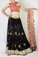 Sugarlips by Sakina Amin Peach & Black Lehenga Choli