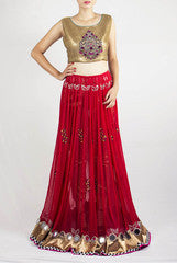 Sugarlips by Sakina Amin Golden Choli & Red Lehenga