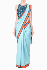 SOUP by Sougat Paul Blue Indulgence Saree with Stitched Blouse