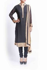 Tanoura Black Embroidered Kurta