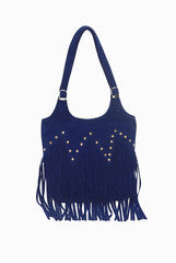 Tisora Blue Rivet Fringe Bag